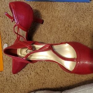 Red ankle strap heels